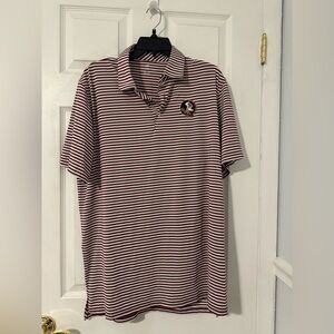 Southern Tide FSU Maroon and White Striped Polo with Embroidered Crest